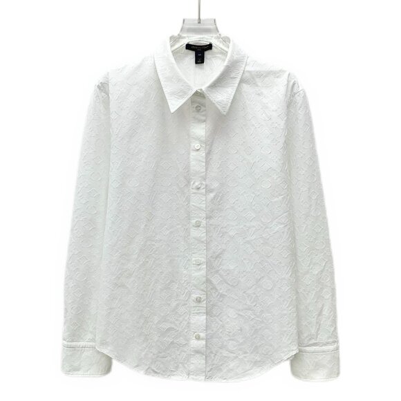 DW0201 Louis Vuitton white logo monogram embossed full-print cotton lapel long-s - Picture 1 of 7